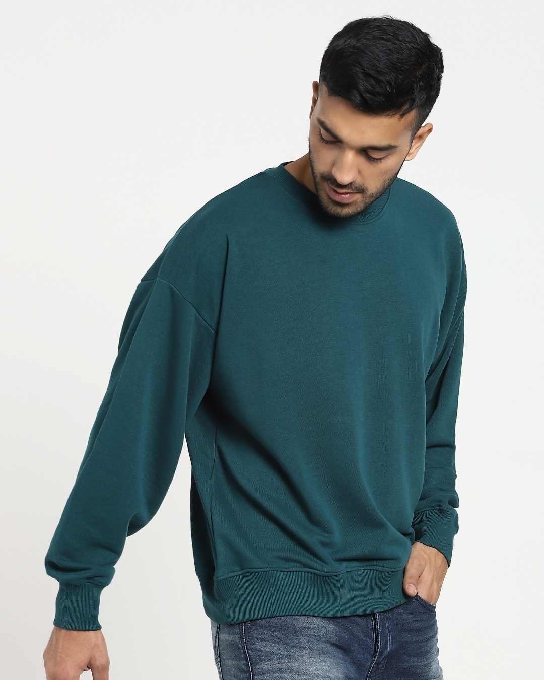 Shop Men's Deep Teal Oversized Sweatshirt-Back