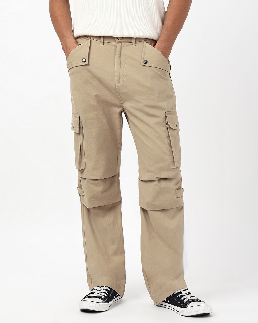 Shop Men's Dusty Beige Straight Fit Cargo Pants-Back