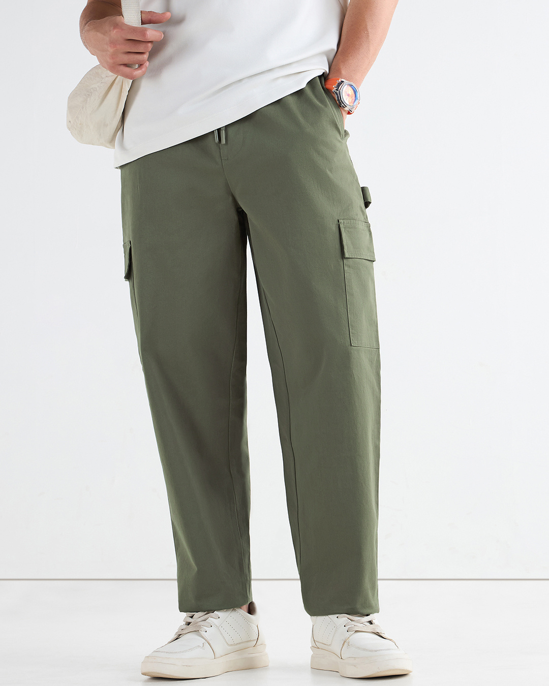 Shop Men's Dusty Olive Green Cargo Carpenter Pants-Back