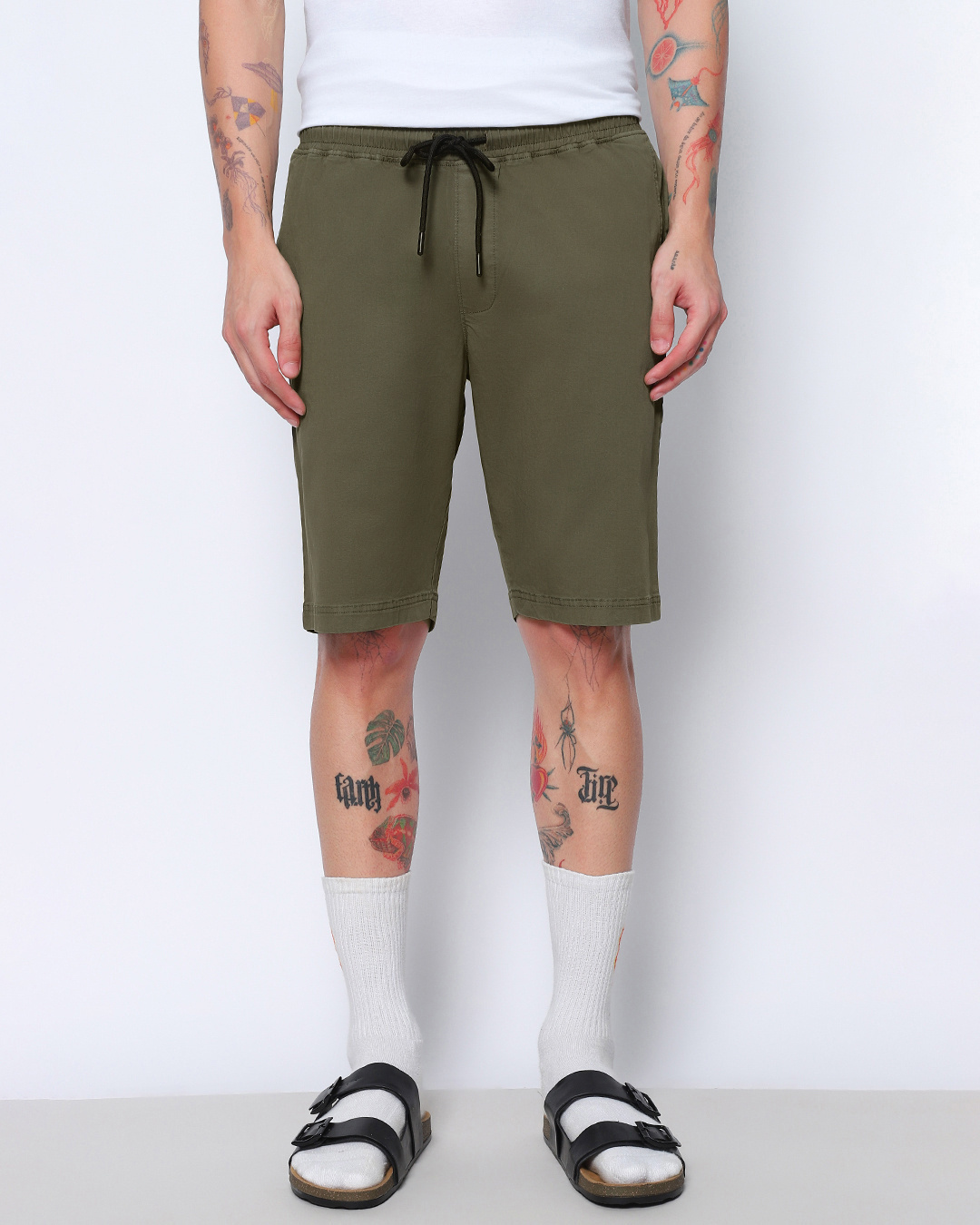 Shop Men's Olive Over Dyed Shorts-Back