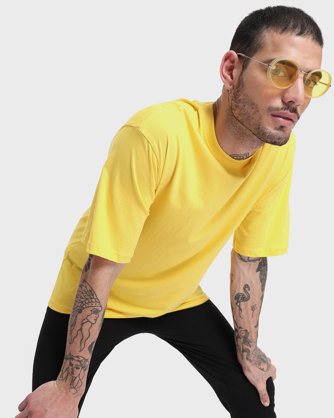 Bewakoof Men's Empire Yellow Solid Oversized T-shirt