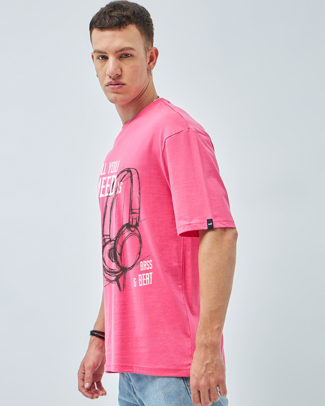 Shop Men's Fandango Pink Bass & Beat Graphic Printed Oversized T-shirt-Back