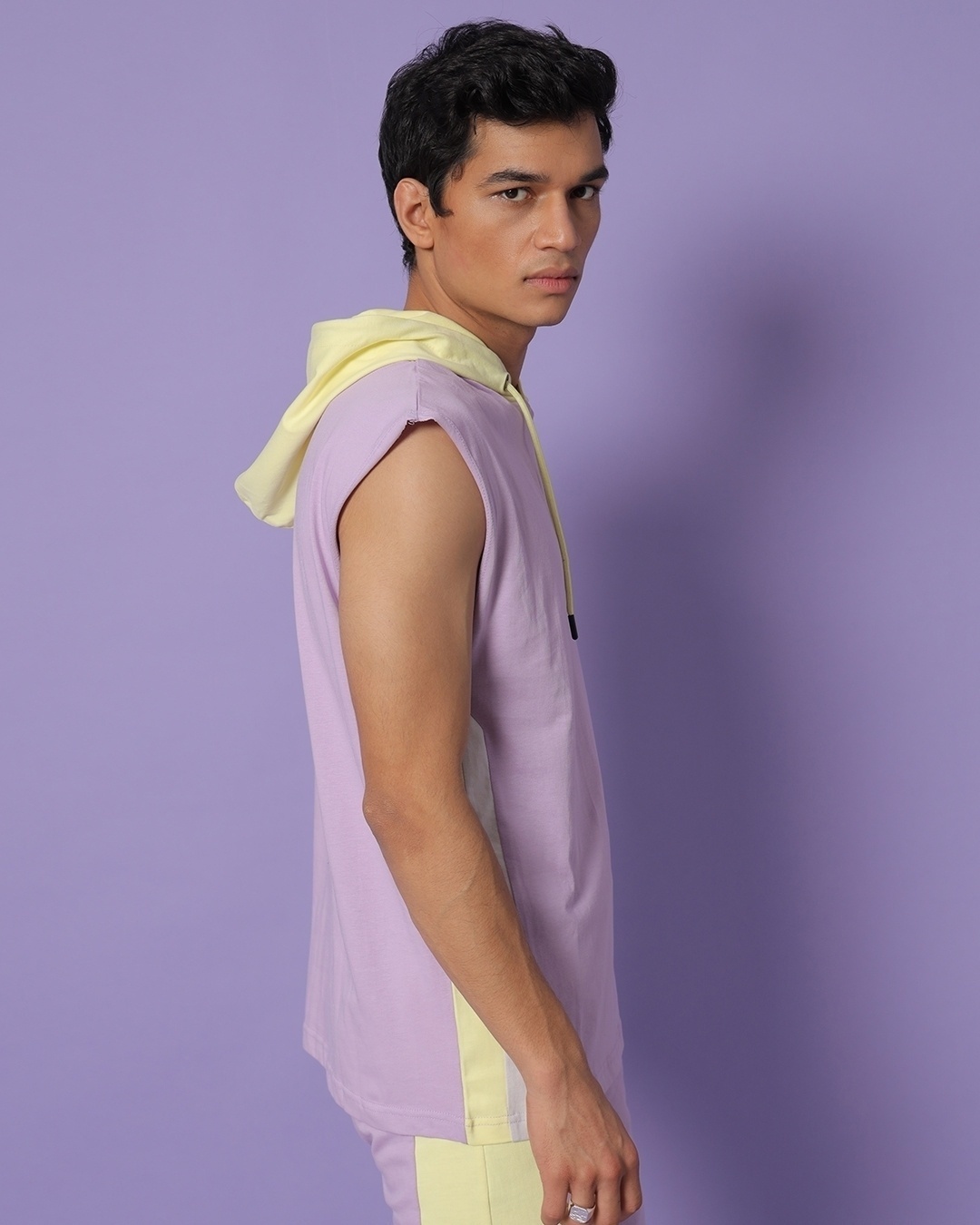 Shop Men's Feel Good Lilac Color Block Oversized Hoodie Vest-Back