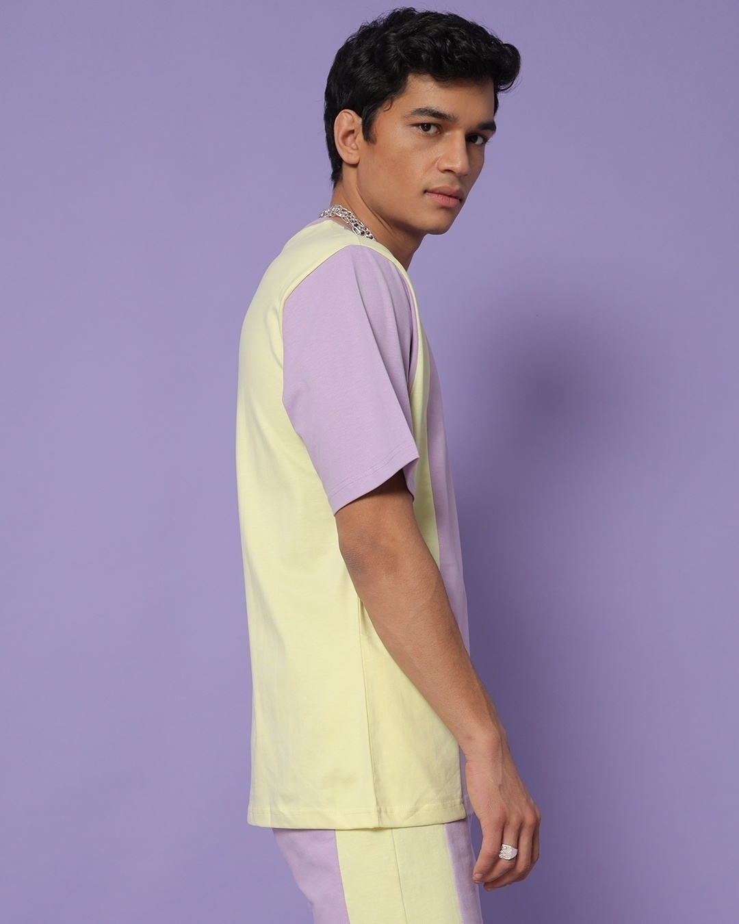 Shop Men's Feel Good Lilac Color Block Oversized T-shirt-Back
