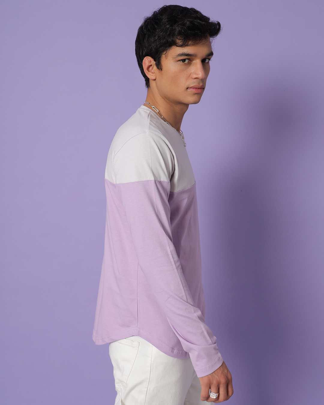Shop Men's Purple Color Block T-shirt-Back
