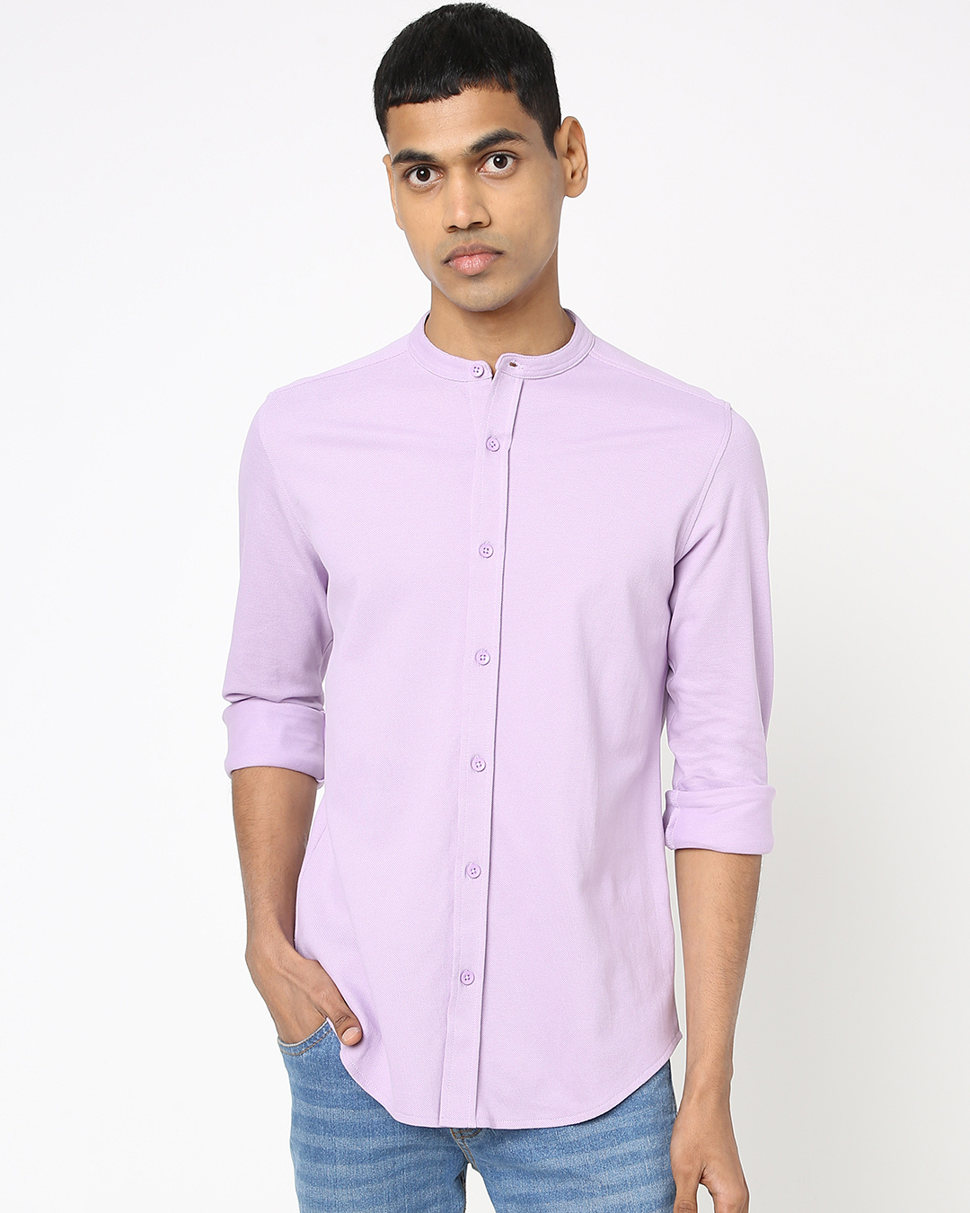 Good Lilac Mandarin Collar Shirt 