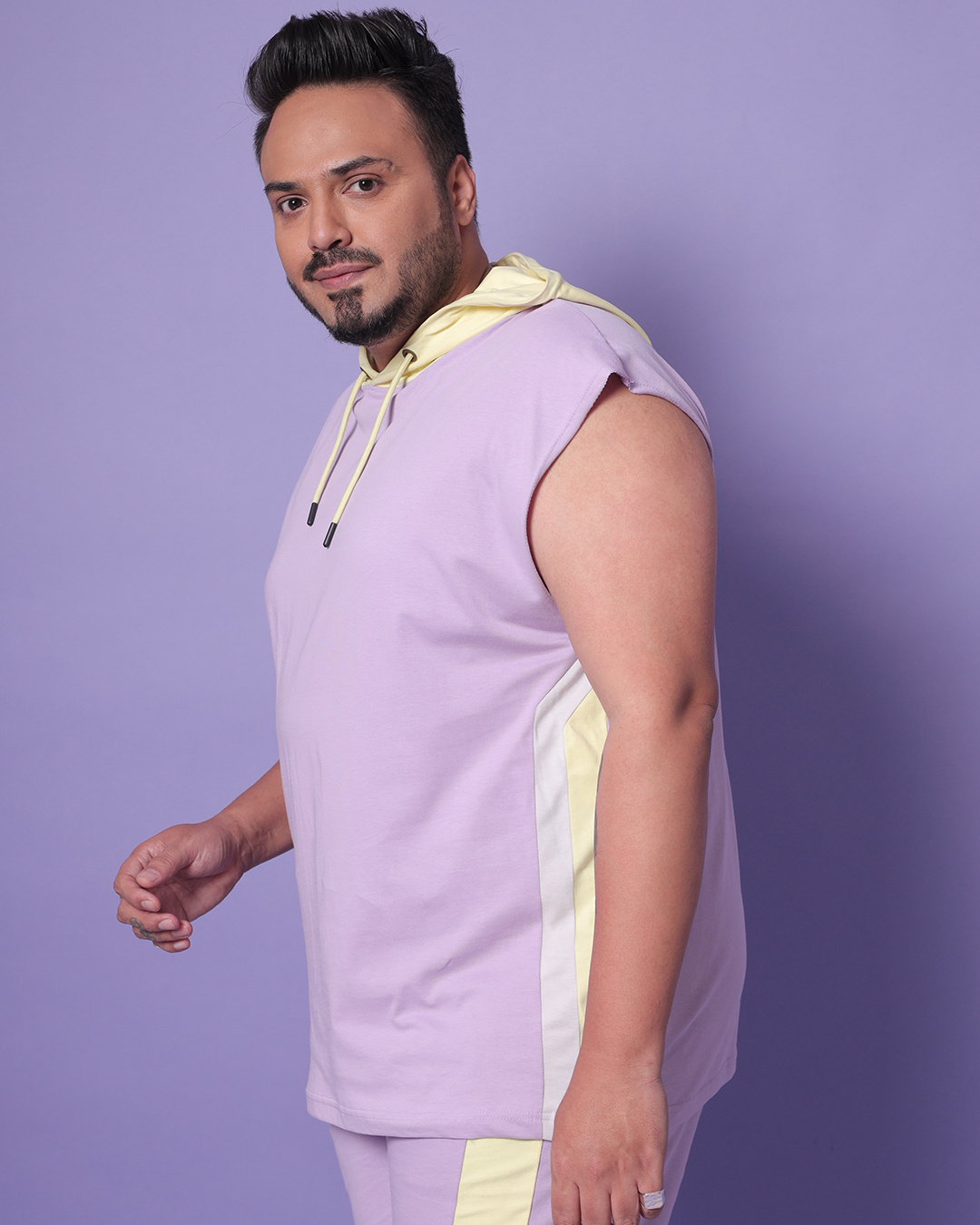 Shop Men's Feel Good Lilac Plus Size Color Block Hoodie Vest-Back