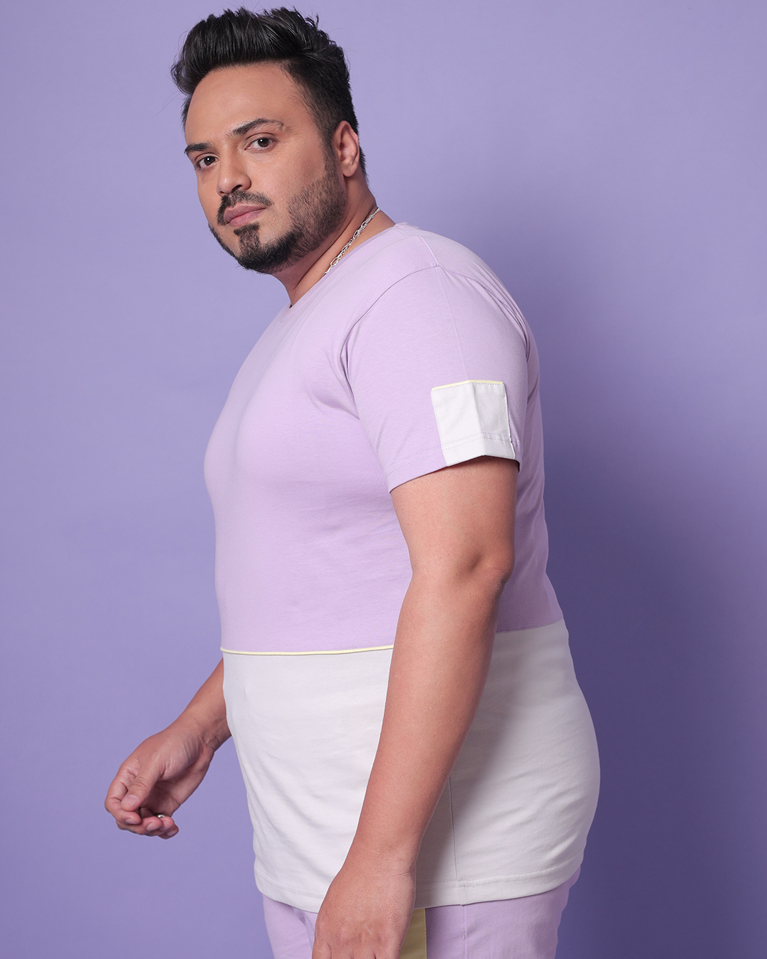 Shop Men's Feel Good Lilac Plus Size Color Block T-shirt-Back