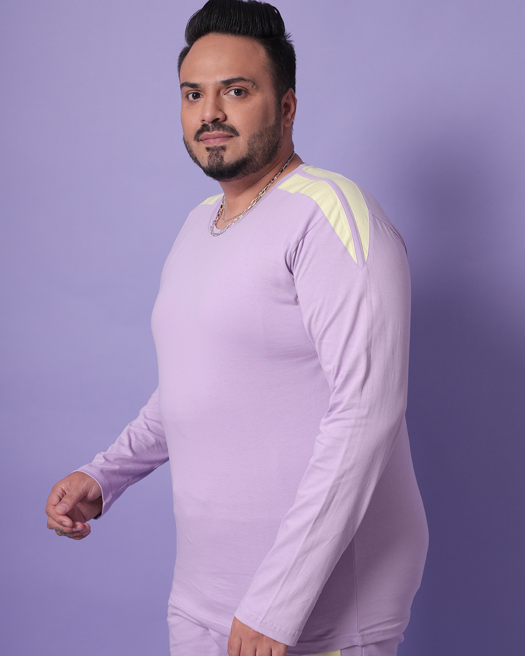 Shop Men's Lilac Feel Good Color Block Plus Size T-shirt-Back