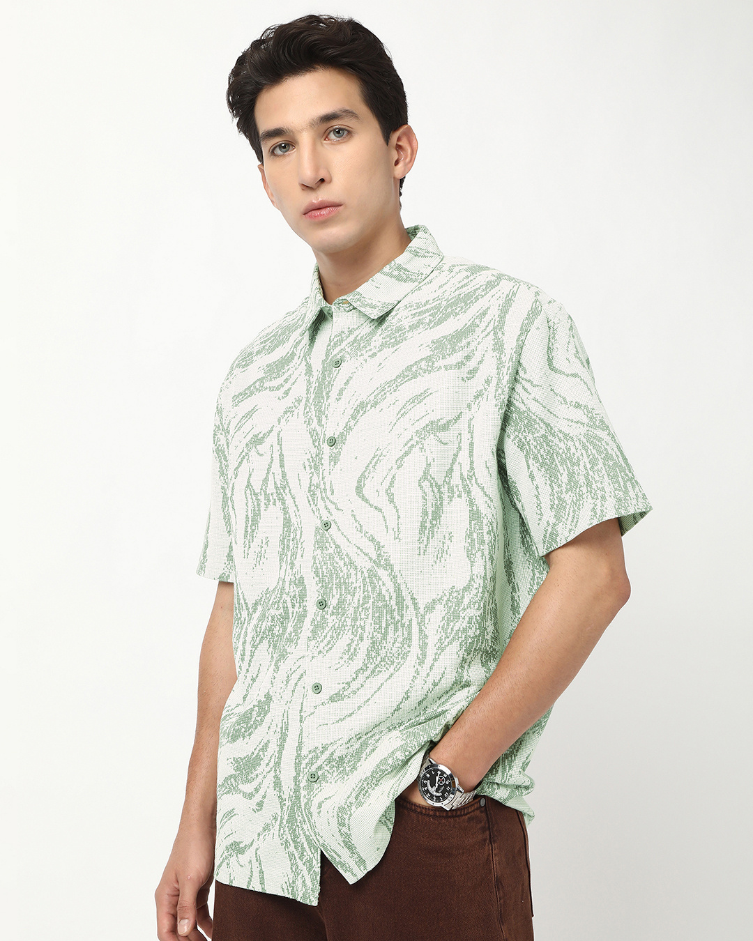 Shop Men's Fern Green All Over Printed Oversized Shirt-Back