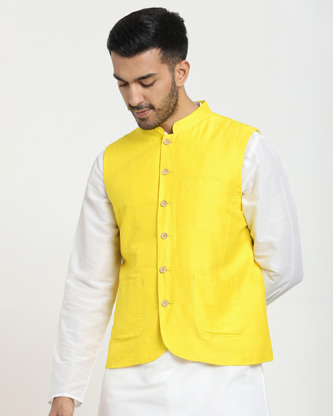 Shop Men's Yellow Nehru Jacket-Back