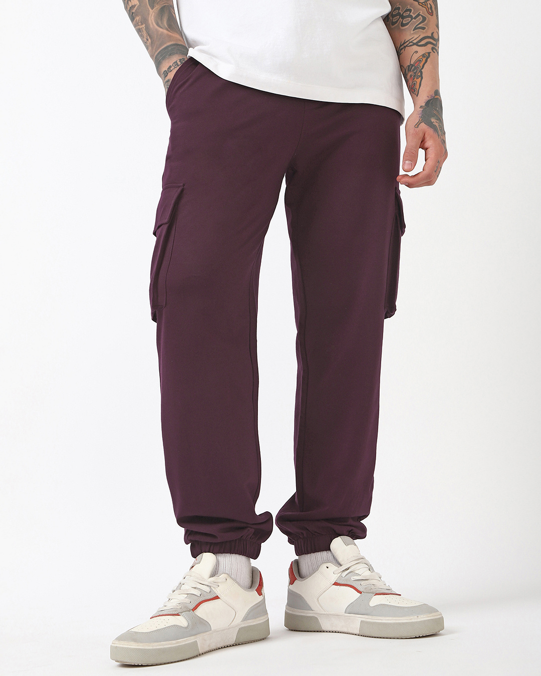 Shop Men's Fig Maroon Oversized Cargo Joggers-Back