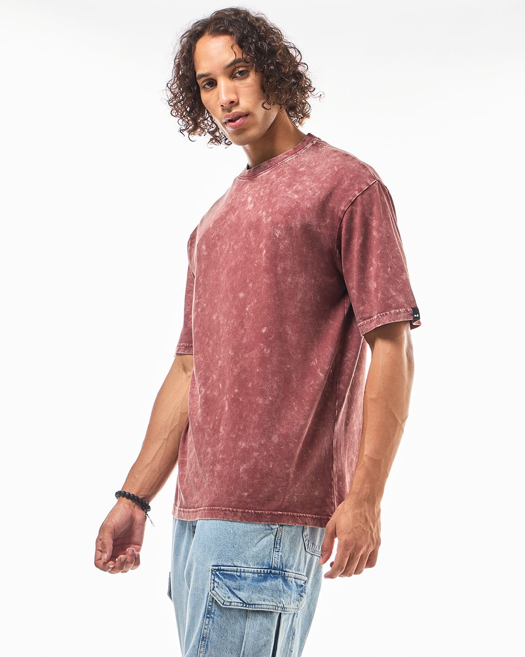 Shop Men's Brick Red Oversized Acid Wash T-shirt-Back