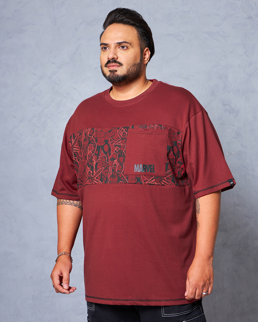 Shop Men's Brick Red Avengers Graphic Printed Oversized Plus Size T-shirt-Back