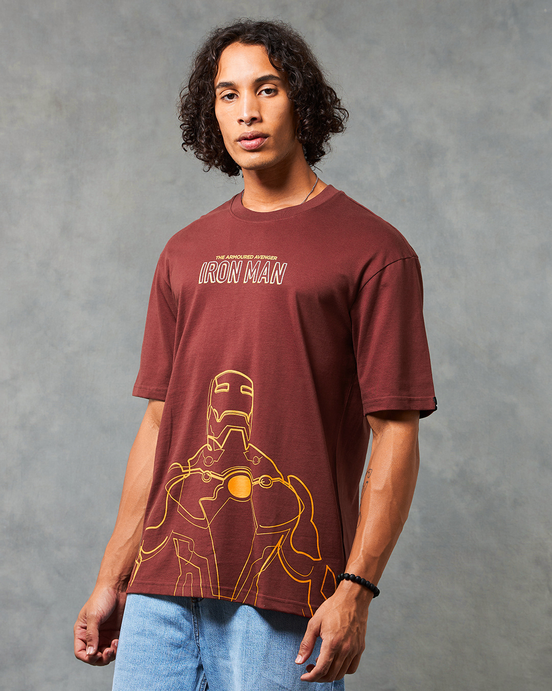 Shop Men's Brick Red Iron Man Graphic Printed Oversized T-shirt-Back
