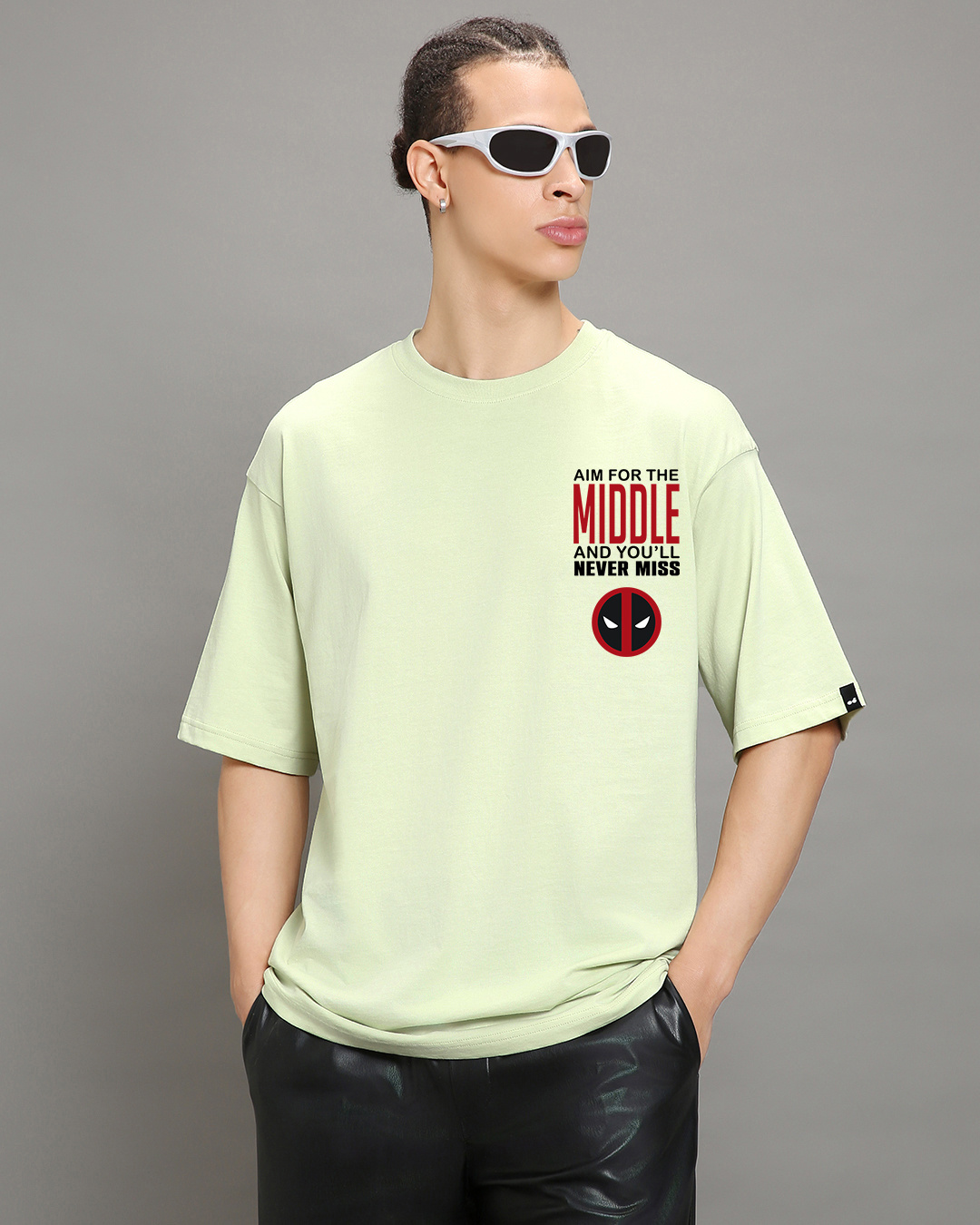 Shop Men's Fog Green Deadpool Graphic Printed Oversized T-shirt-Back