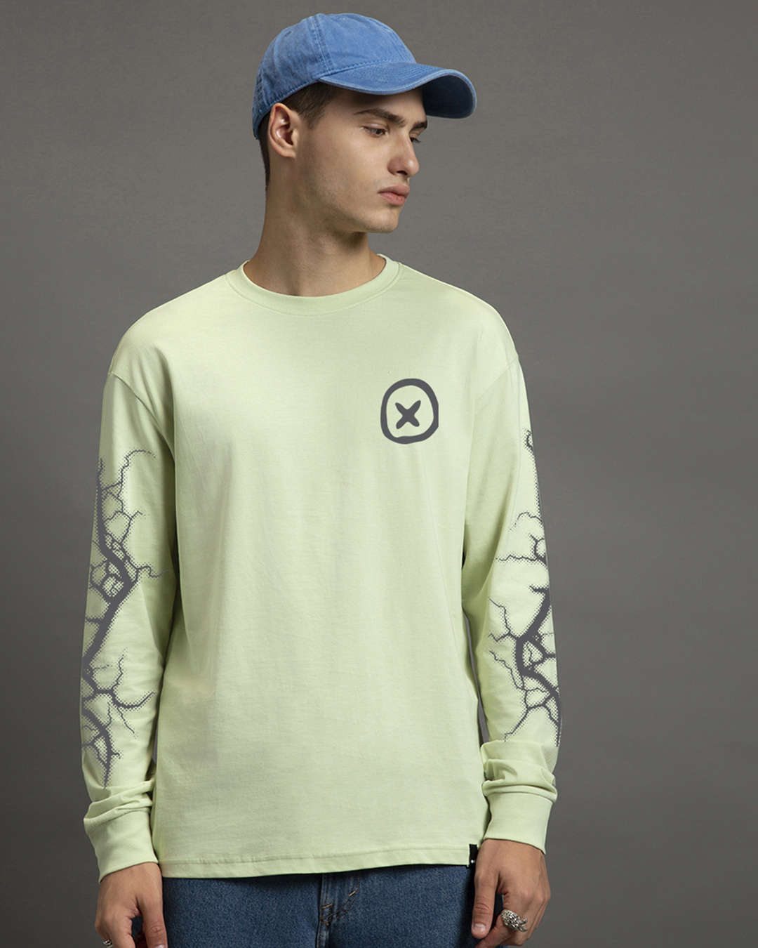 Shop Men's Fog Green Electric Love Graphic Printed Oversized T-shirt-Back