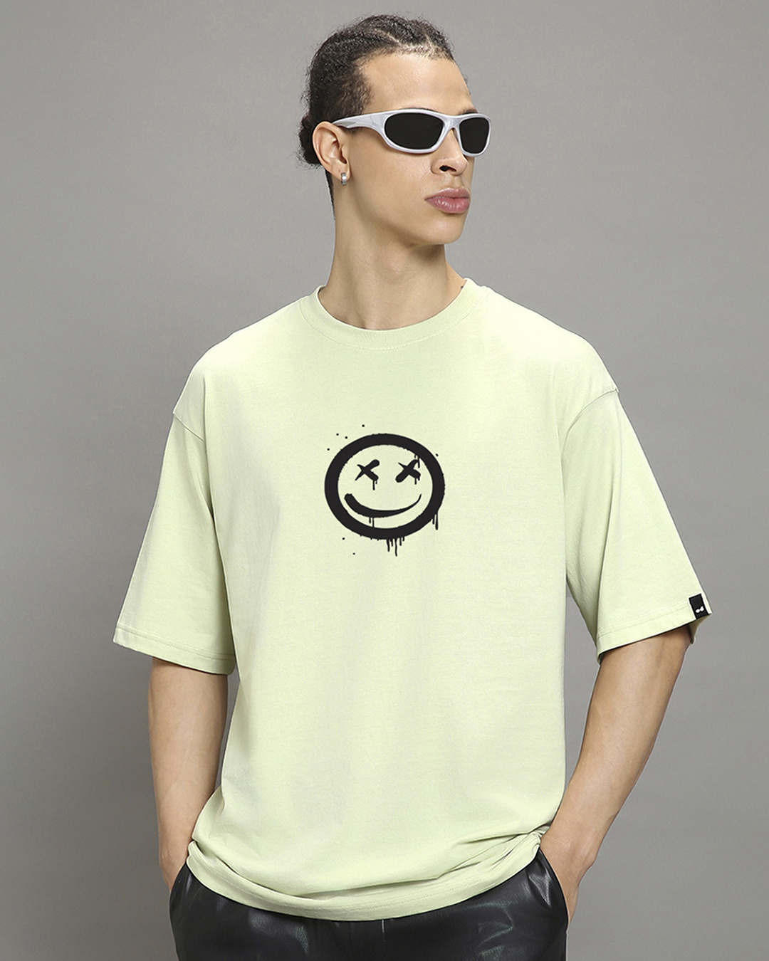 Shop Men's Fog Green Focused Graphic Printed Oversized T-shirt-Back