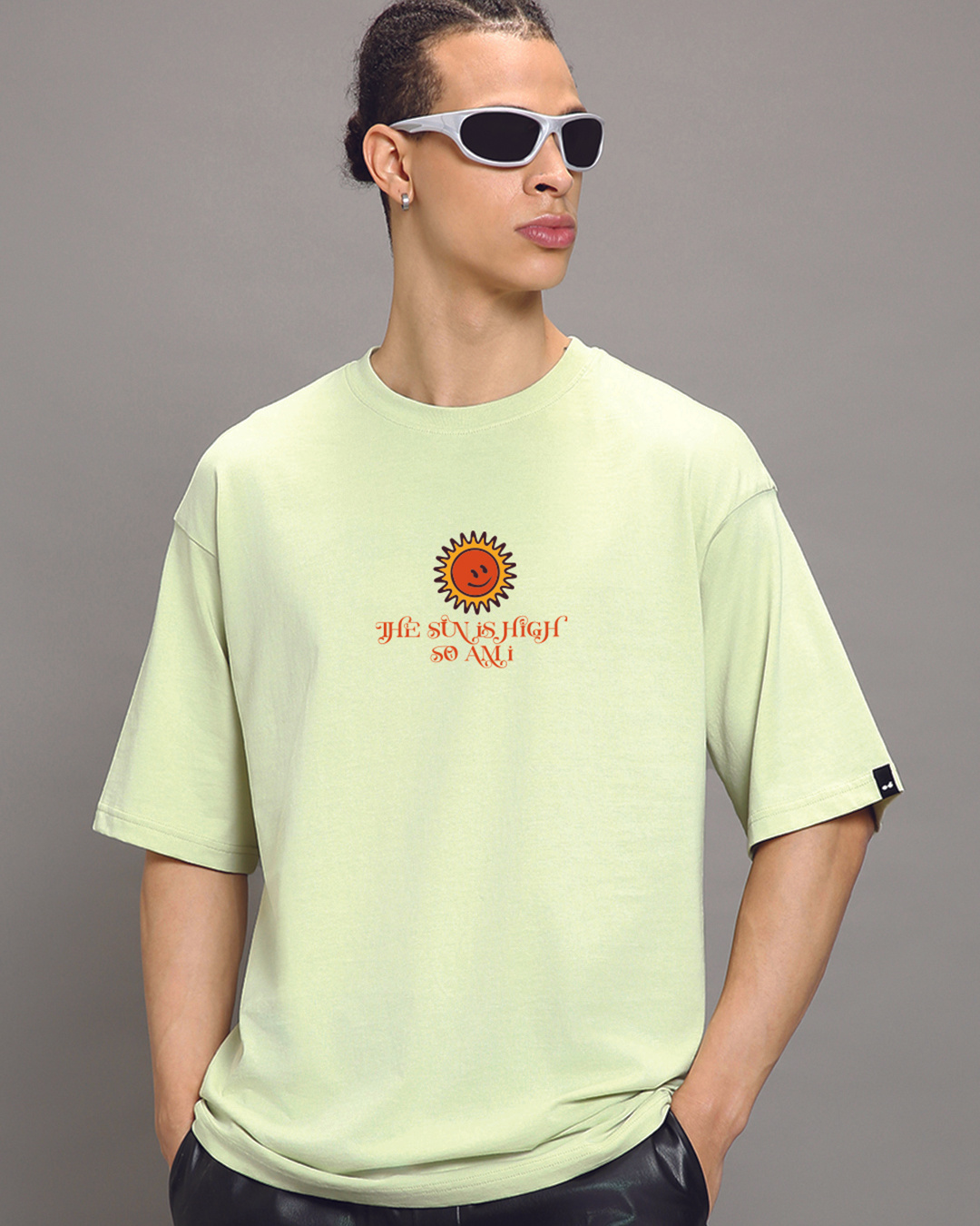 Shop Men's Fog Green High Sun Graphic Printed Oversized T-shirt-Back