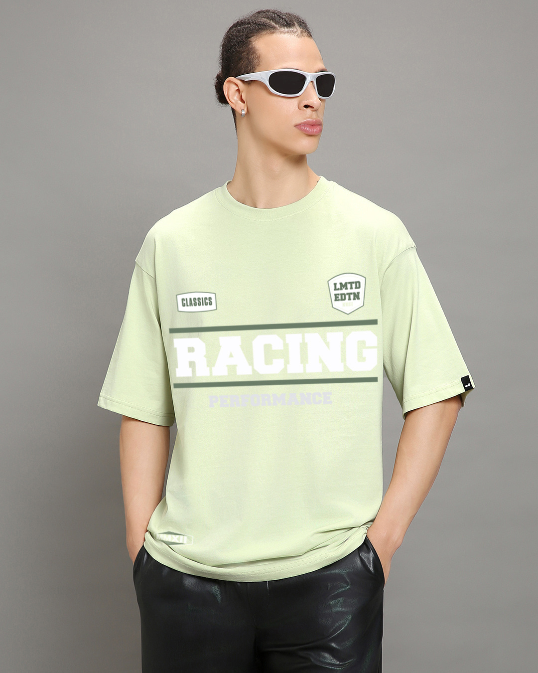 Shop Men's Fog Green Snacc Graphic Printed Oversized T-shirt-Back