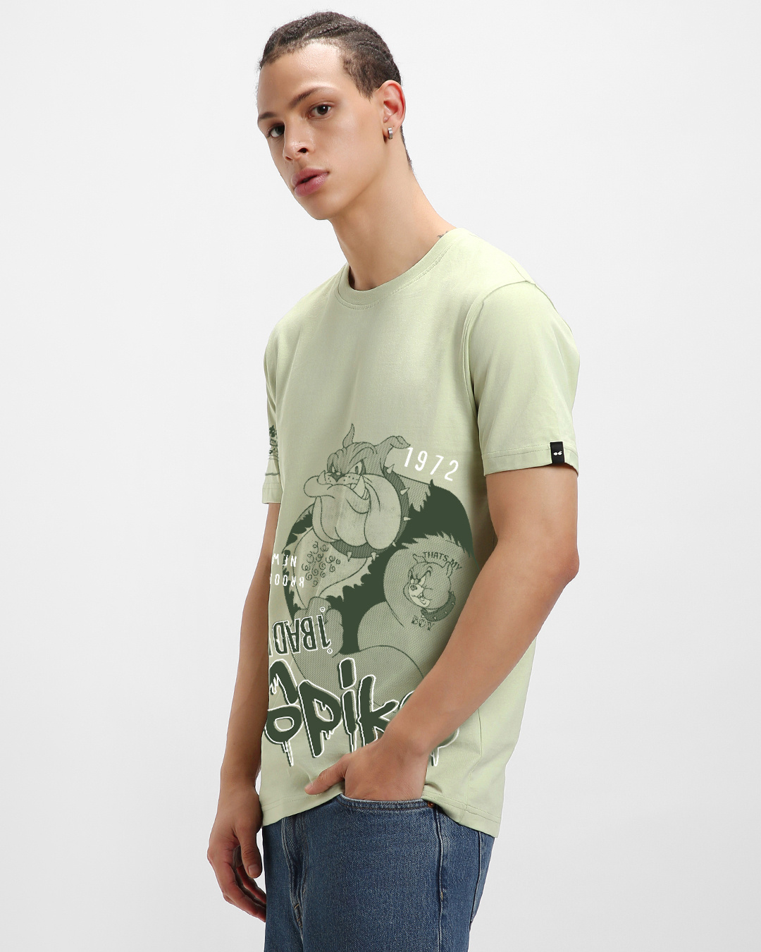 Shop Men's Fog Green Spike Graphic Printed T-shirt-Back