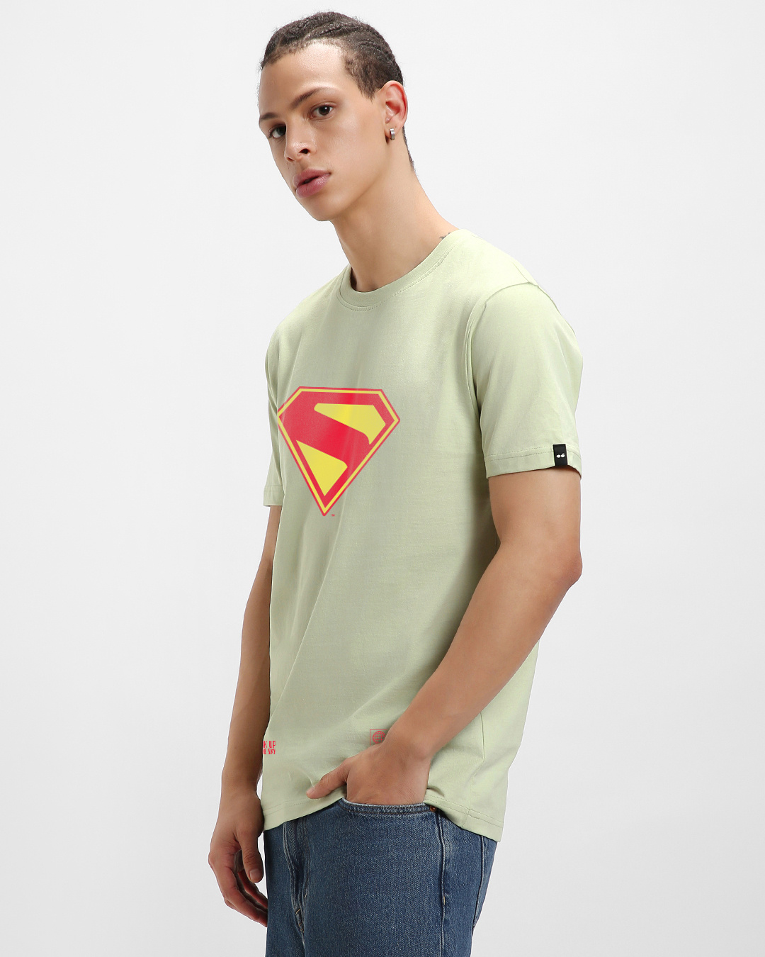Shop Men's Fog Green Superman Logo Graphic Printed T-shirt-Back