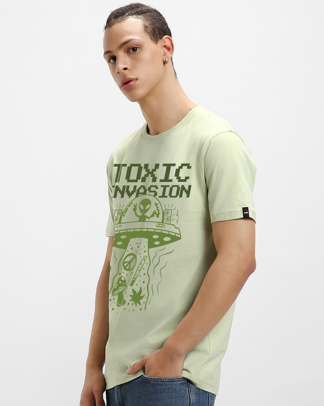 Shop Men's Fog Green Toxic Invasion Graphic Printed T-shirt-Back