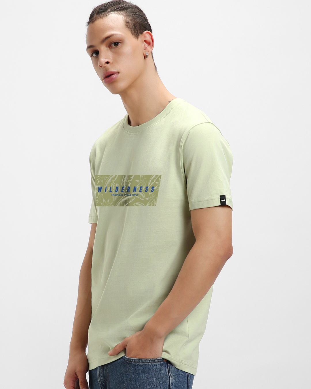 Shop Men's Fog Green Wilderness Graphic Printed T-shirt-Back