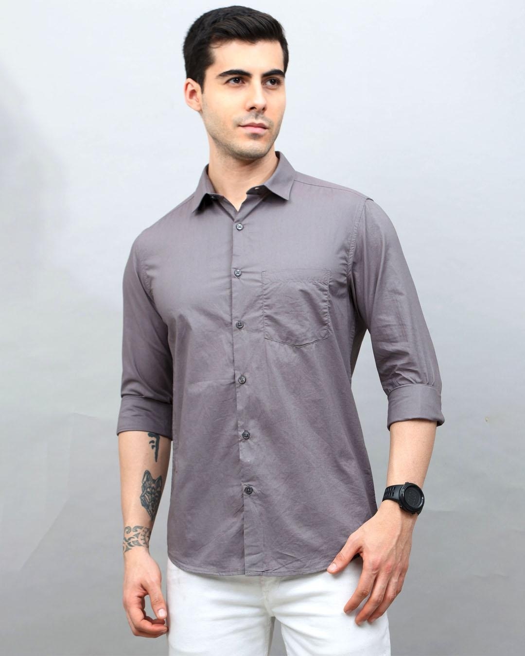 Buy Men's Fog Grey Slim Fit Shirt Online at Bewakoof