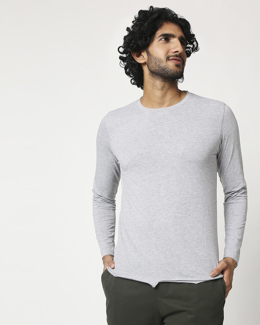 Shop Men's Full Sleeve Melange Cut & Sew T-Shirt-Back