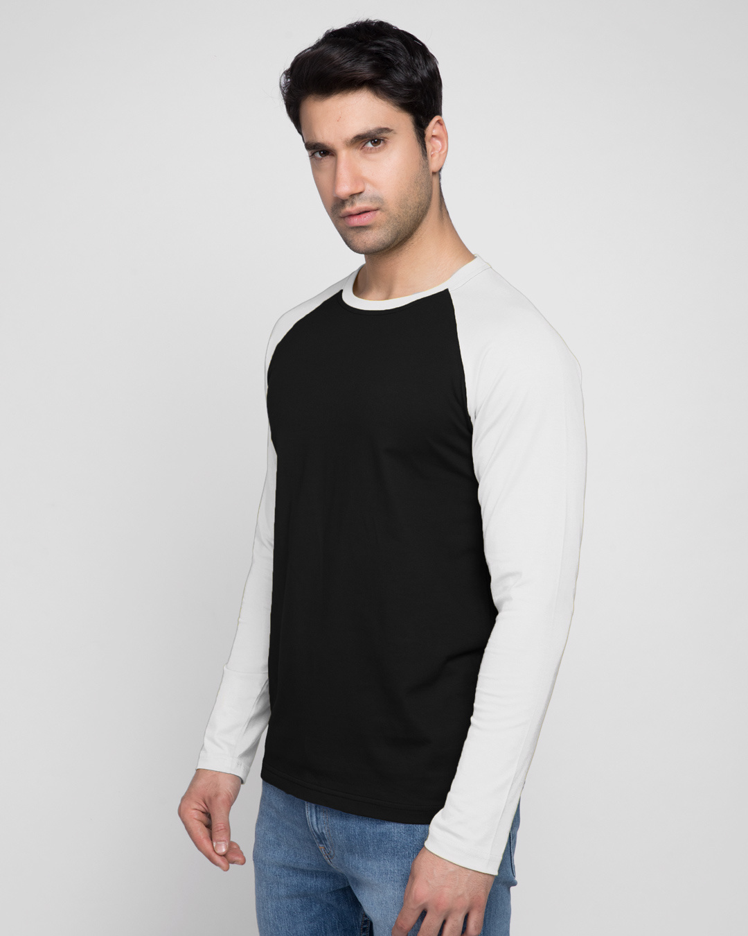 Shop Men's Full Sleeve Raglan T-Shirt (Black & White)-Back
