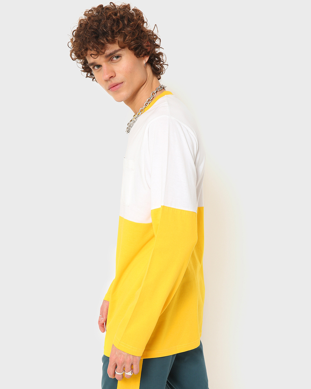 Shop Men's Full Sleeves Color Block Oversized T-shirt-Back