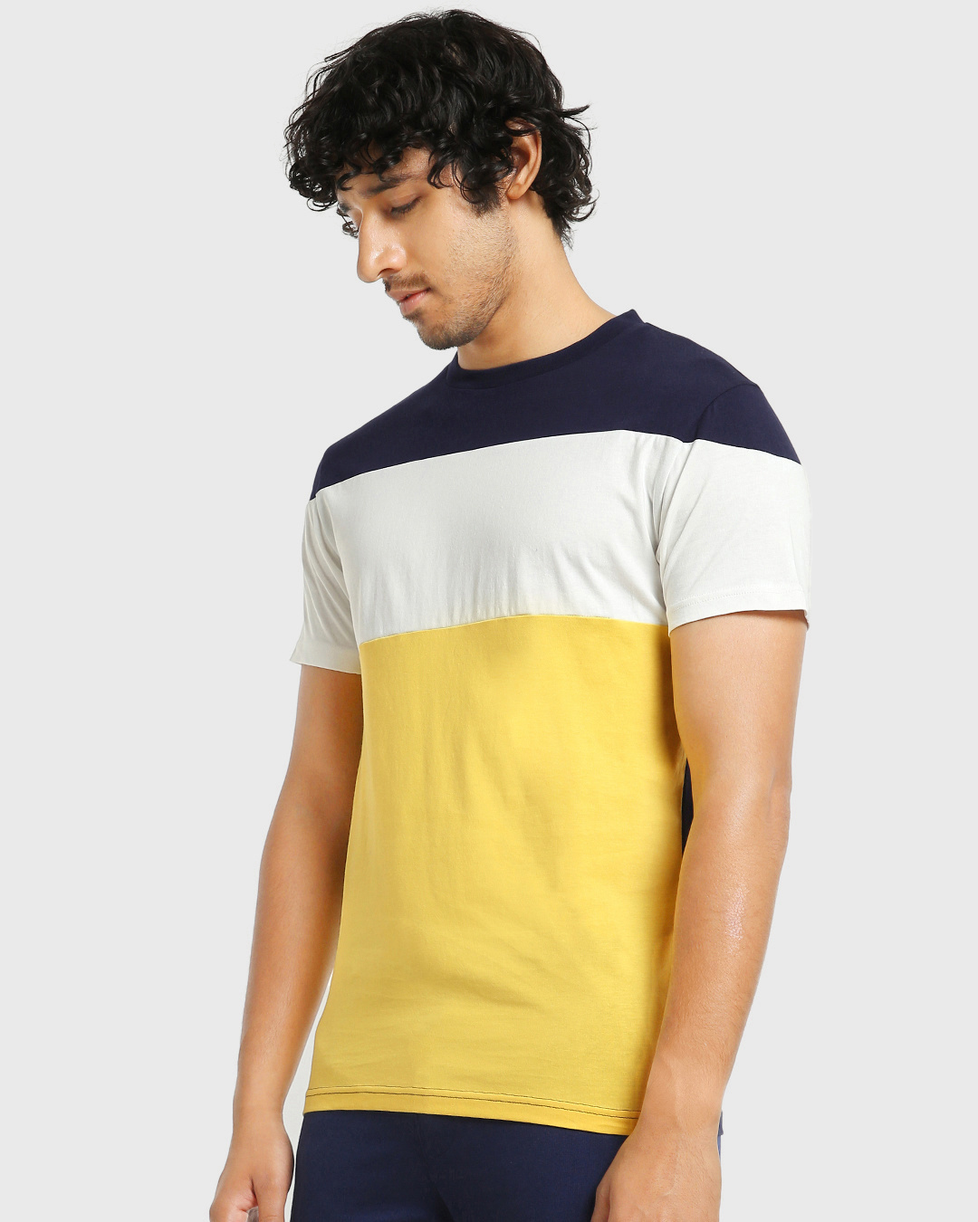 Shop Men's Galaxy Blue & Pineapple Yellow Color Block T-shirt-Back