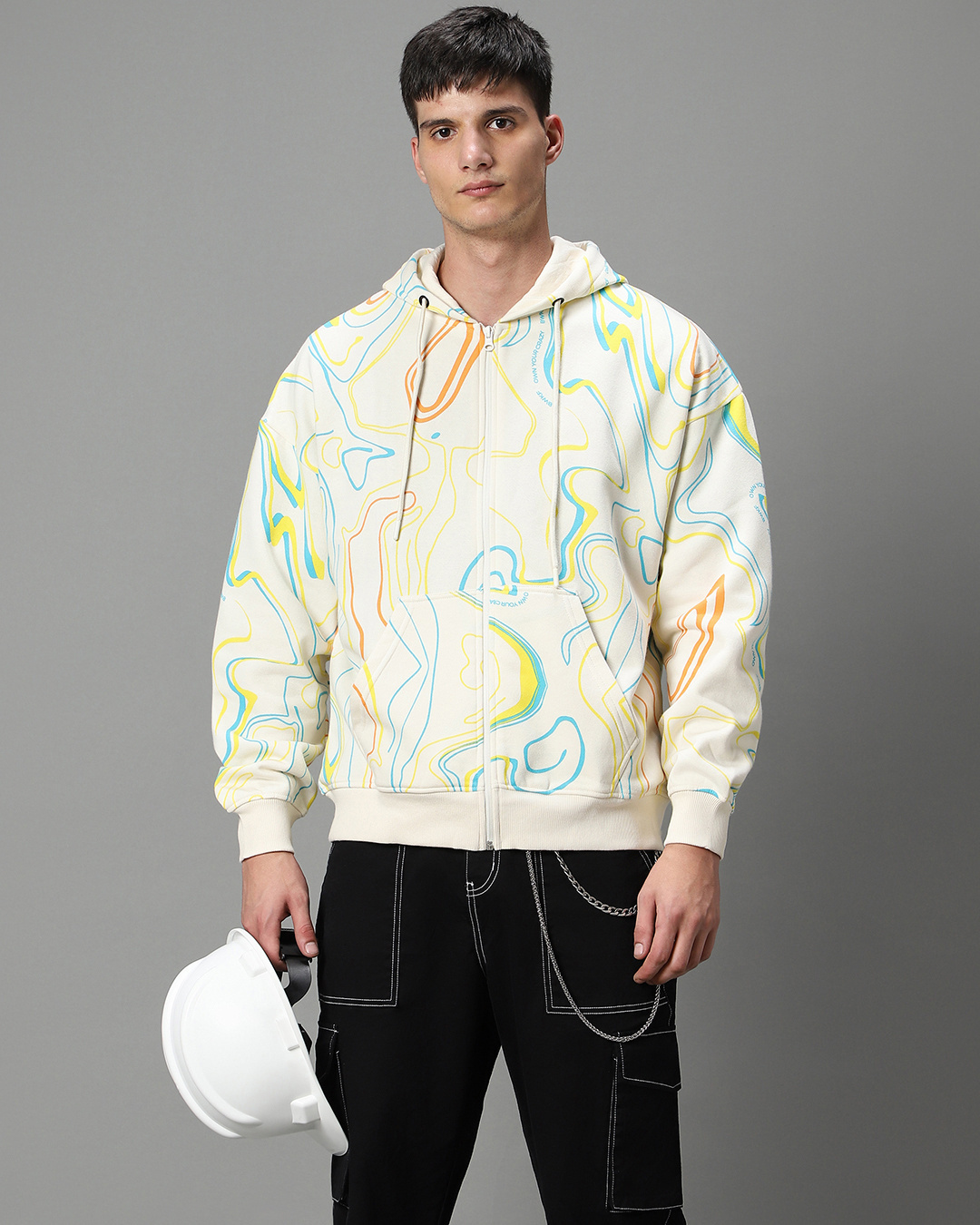 Shop Men's Gardenia All Over Printed Oversized Hoodies-Back