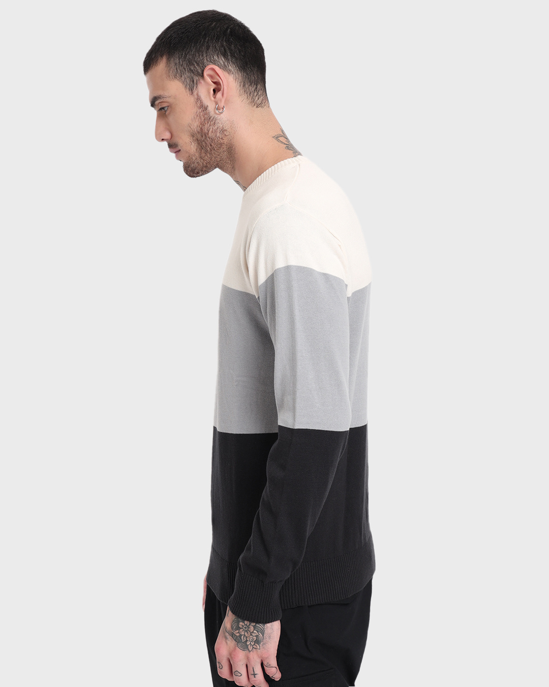 Shop Men's Gardenia & Grey Color Block Sweater-Back