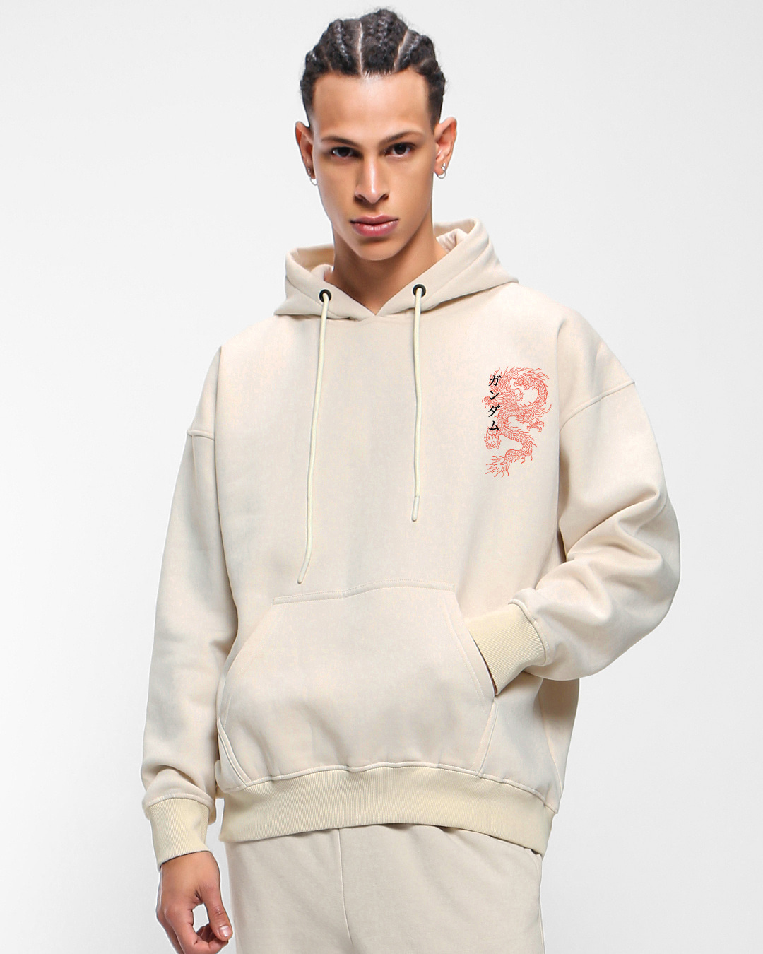 Shop Men's Gardenia Cyber Samurai Graphic Printed Oversized Hoodies-Back