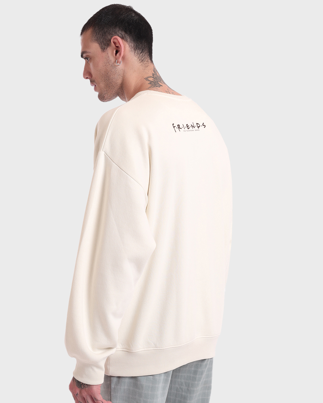 Shop Men's Gardenia Fluent in Friends Graphic Printed Oversized Sweatshirt-Back