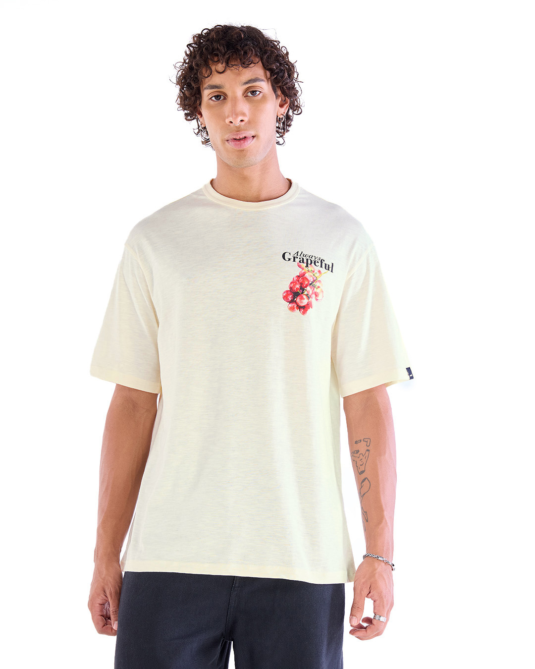 Shop Men's Gardenia Grapeful Graphic Printed Oversized T-shirt-Back