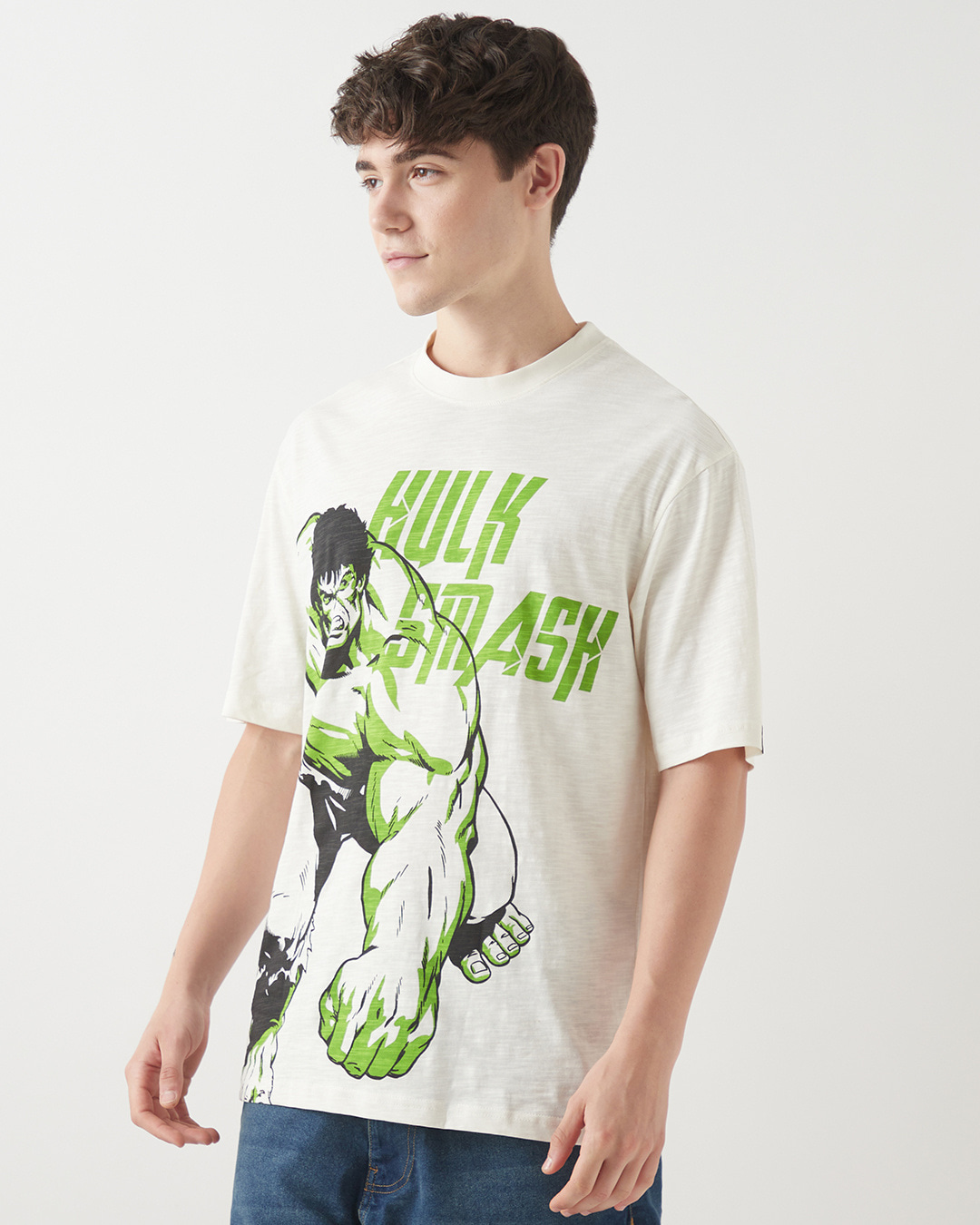 Shop Men's Gardenia Hulk Smash Graphic Printed Oversized T-shirt-Back