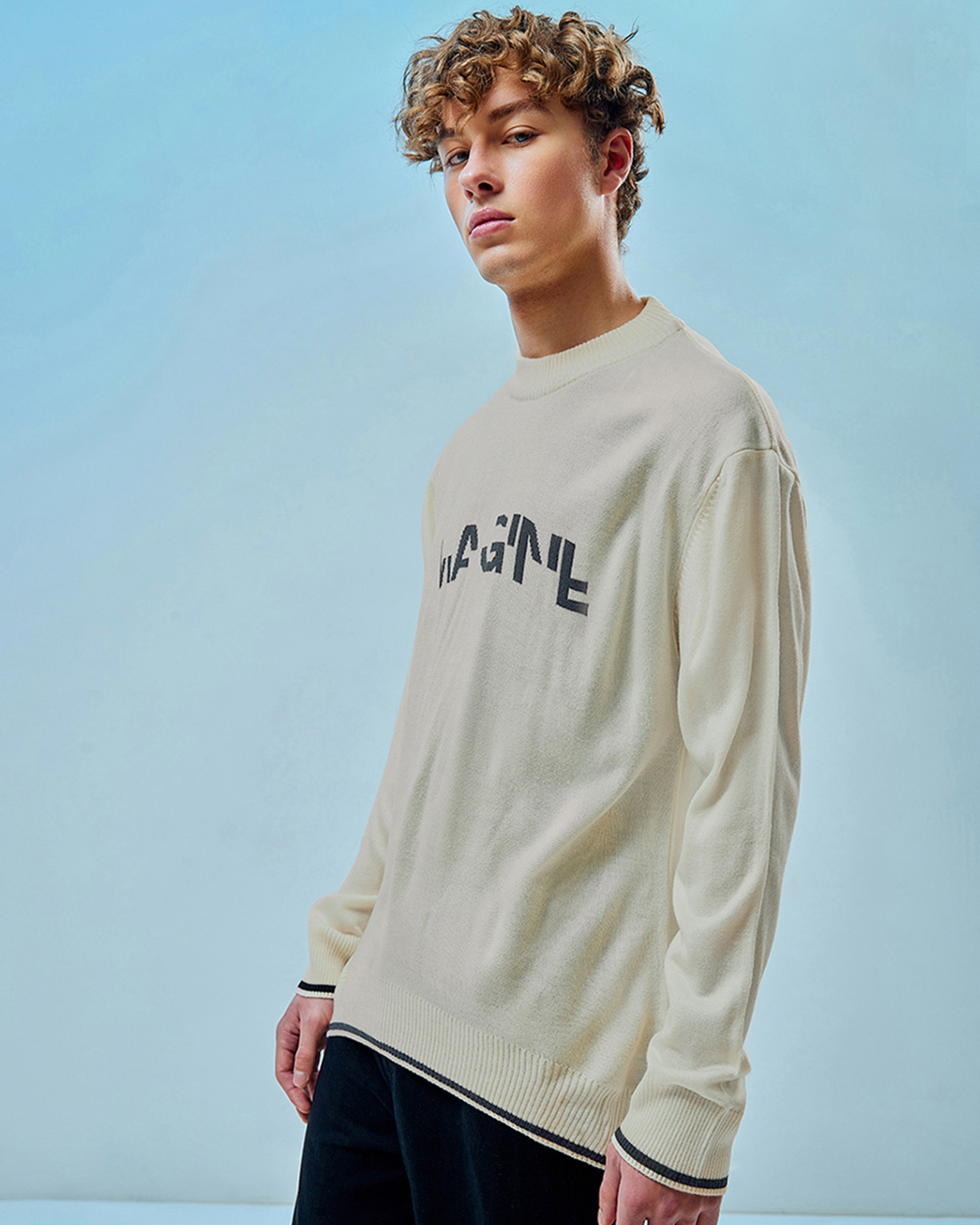 Shop Men's Gardenia Imagine Typography Oversized Sweater-Back