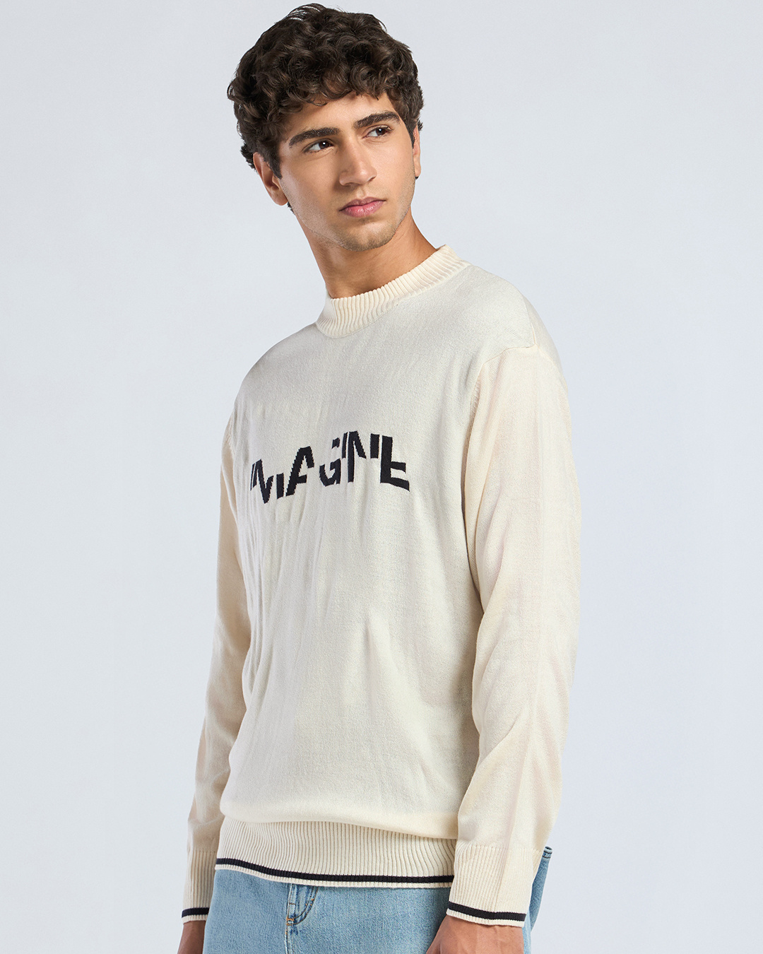Shop Men's Gardenia Imagine Typography Oversized Sweater-Back