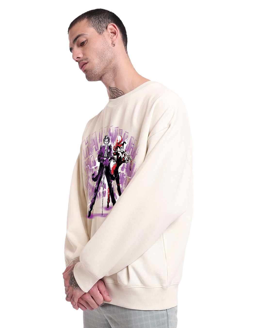 Shop Men's Gardenia Maniac Duo Graphic Printed Oversized Sweatshirt-Back