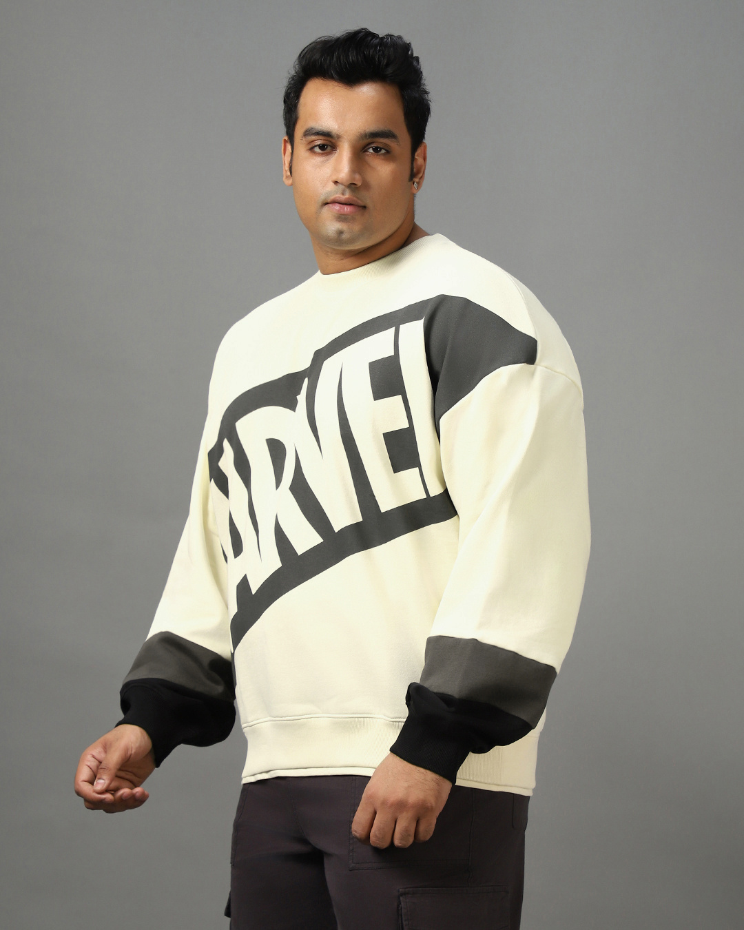 Shop Men's Gardenia Marvel Logo Typography Oversized Plus Size Sweatshirt-Back