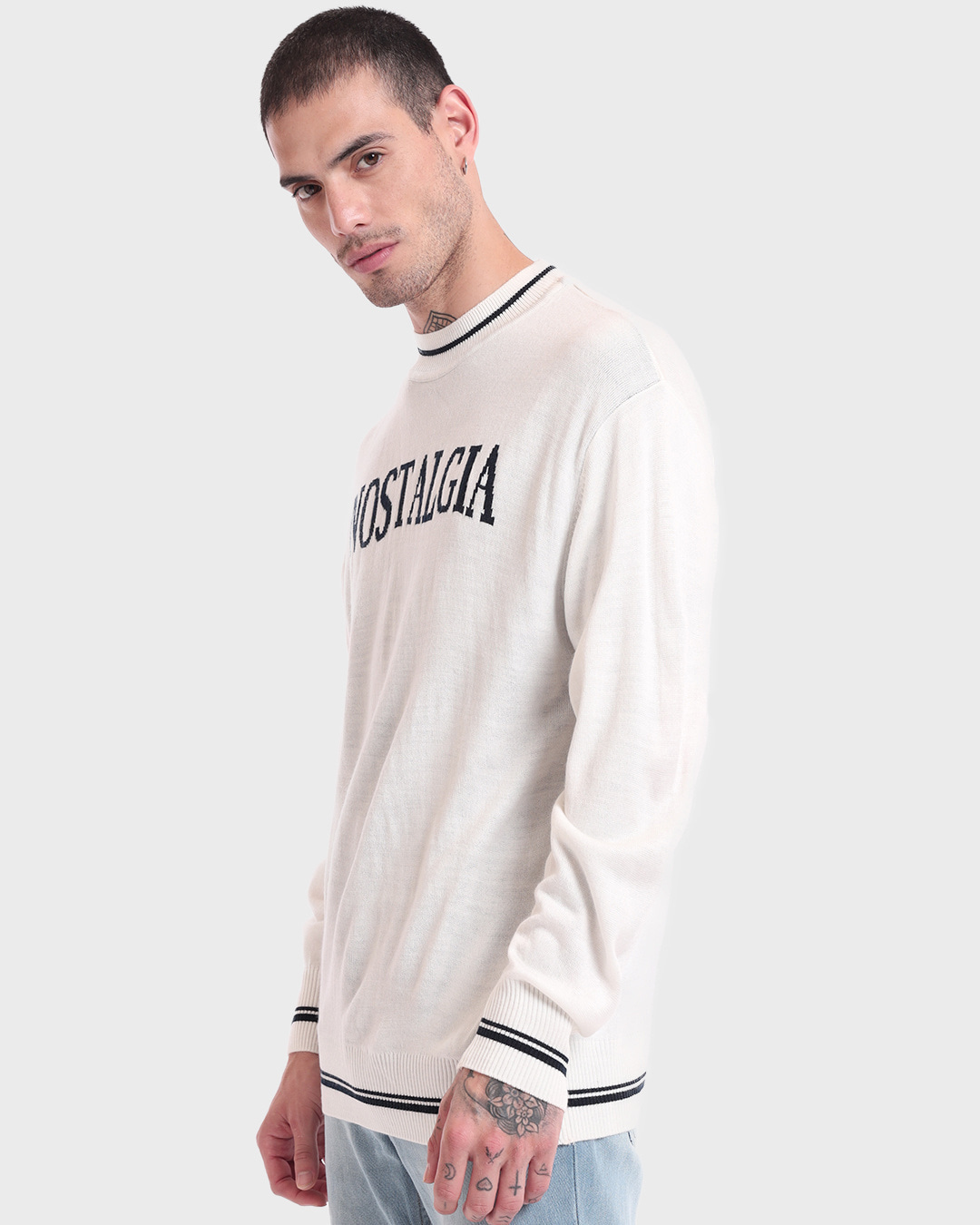 Shop Men's Gardenia Nostalgia Typography Oversized Sweater-Back