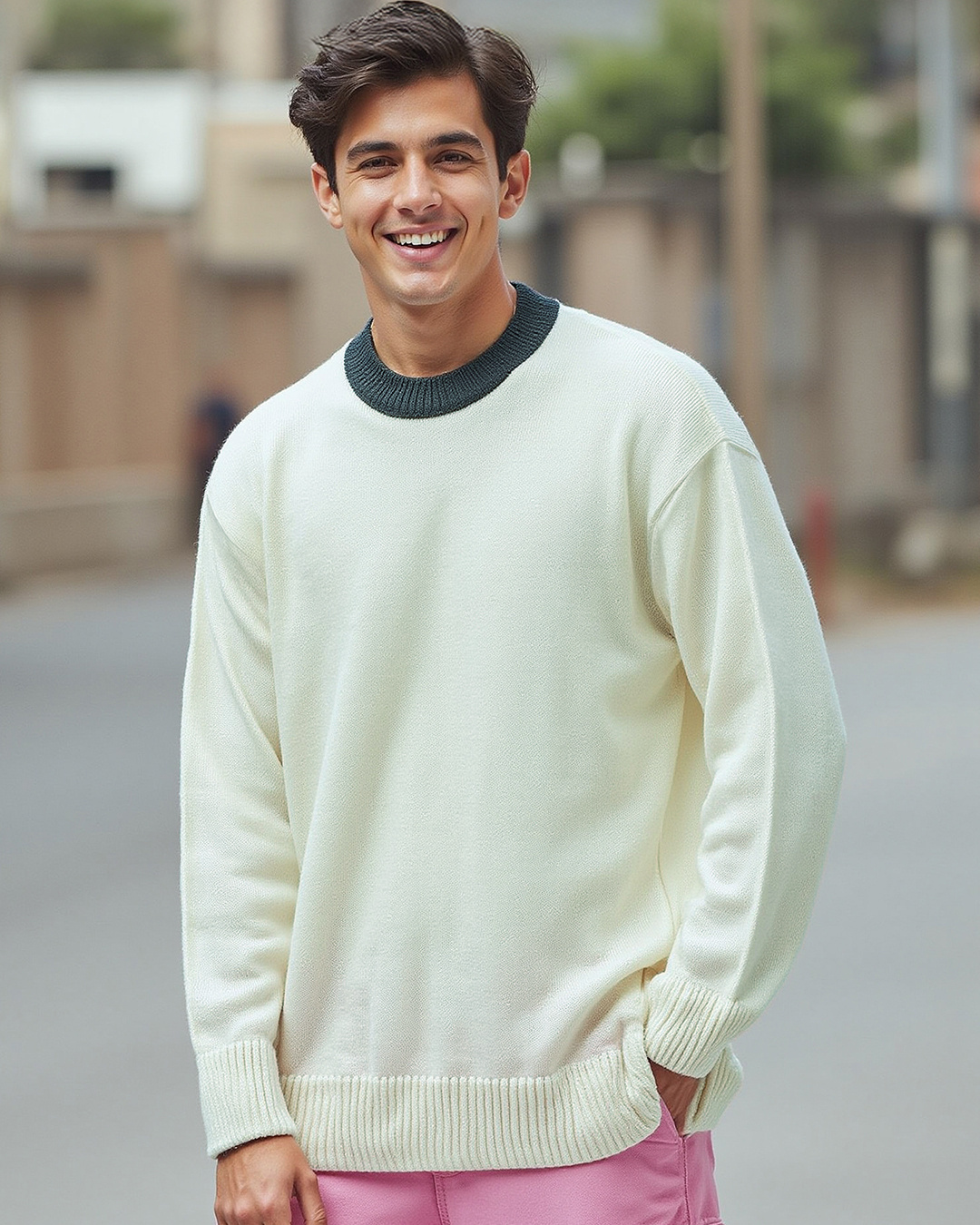 Buy Men's Gardenia Oversized Flatknit Sweater Online at Bewakoof
