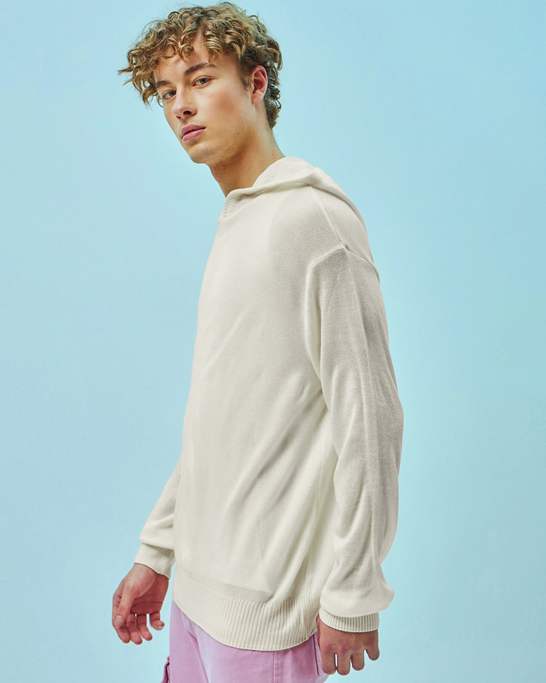 Shop Men's Gardenia Oversized Hooded Flatknit Sweater-Back