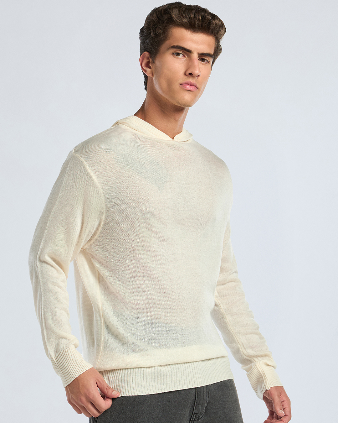 Shop Men's Gardenia Oversized Hooded Flatknit Sweater-Back