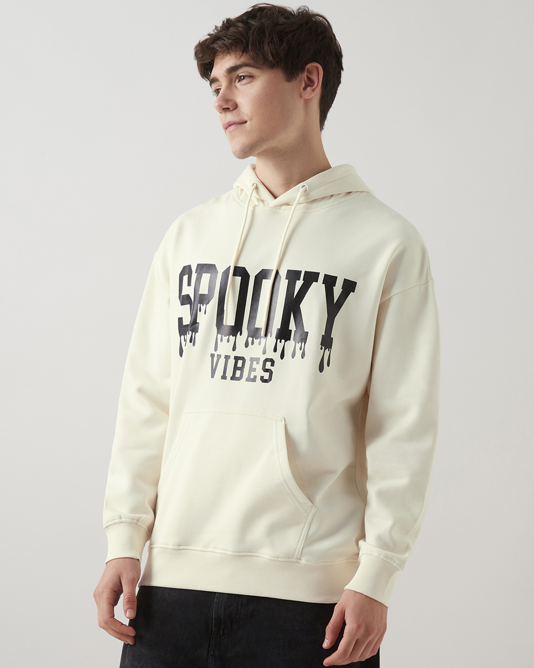 Shop Men's Gardenia Spooky Vibes Typography Oversized Hoodies-Back