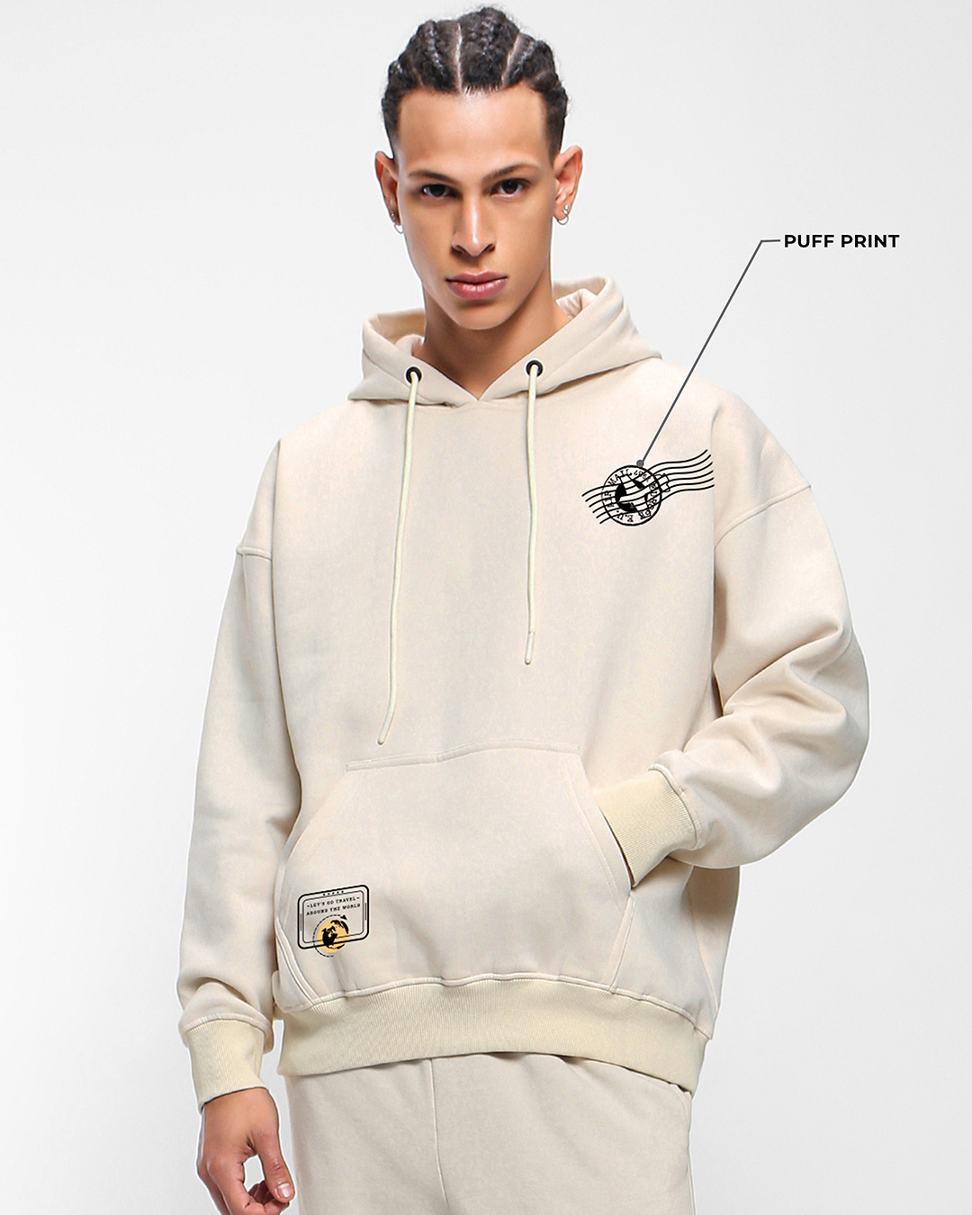 Shop Men's Gardenia Stamp Graphic Printed Oversized Hoodies-Back