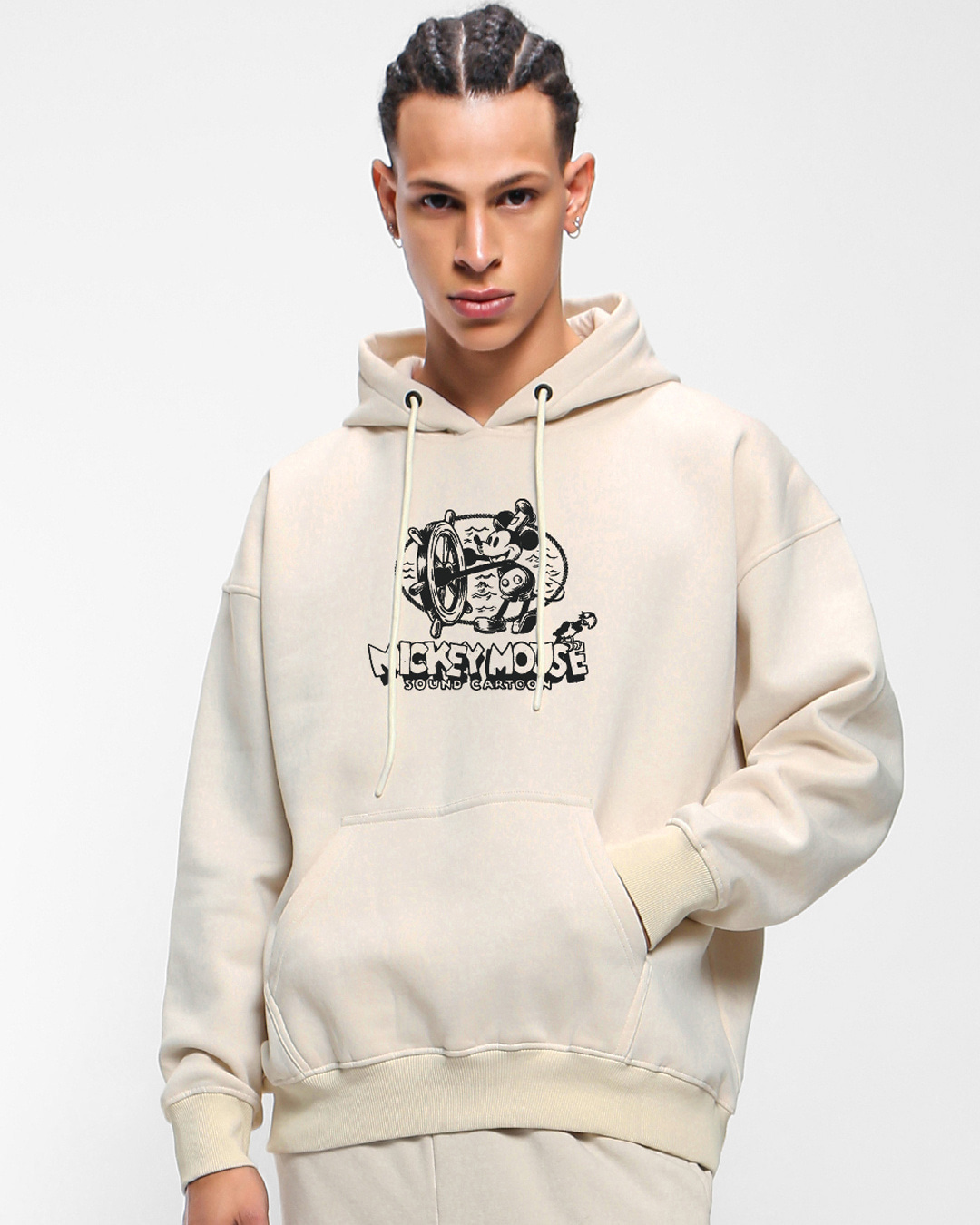 Shop Men's Gardenia Steamboat Willie Graphic Printed Oversized Hoodies-Back